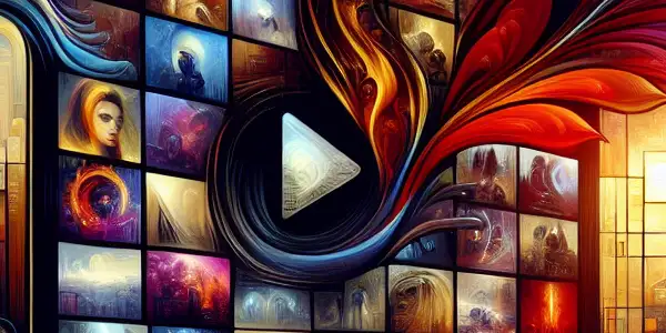 A vibrant digital landscape showcasing an online adult content browsing experience with romantic and intense imagery.